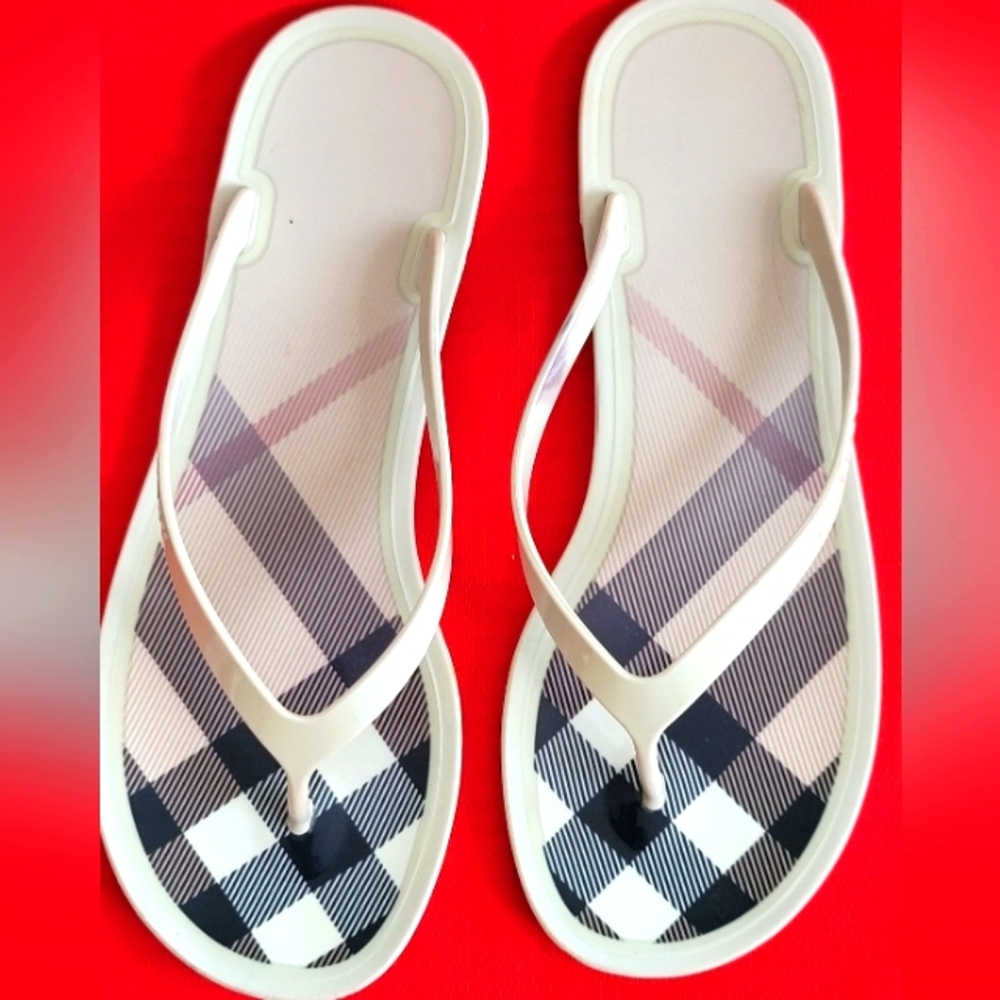 Authentic Burberry Cream and Black Check Sandals